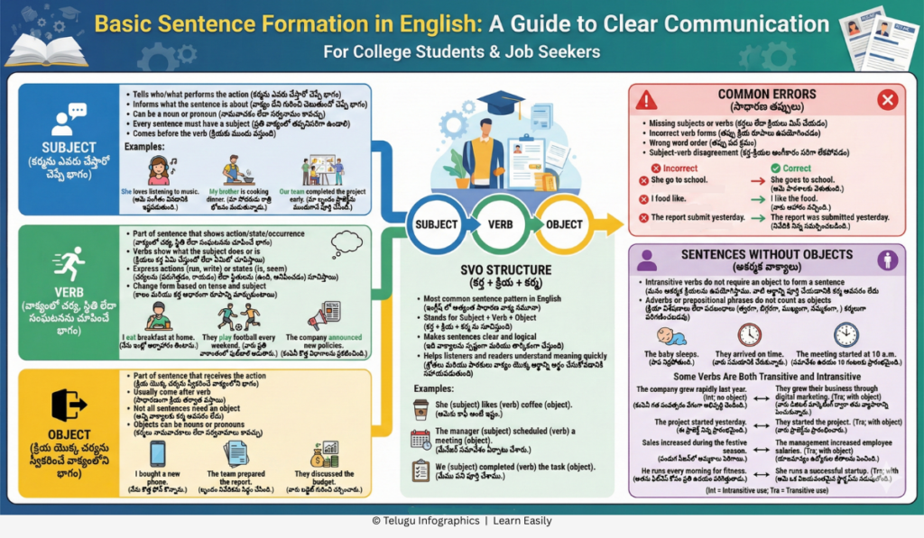 The Basic Sentence Formation in English - Infographic Basic sentence formation