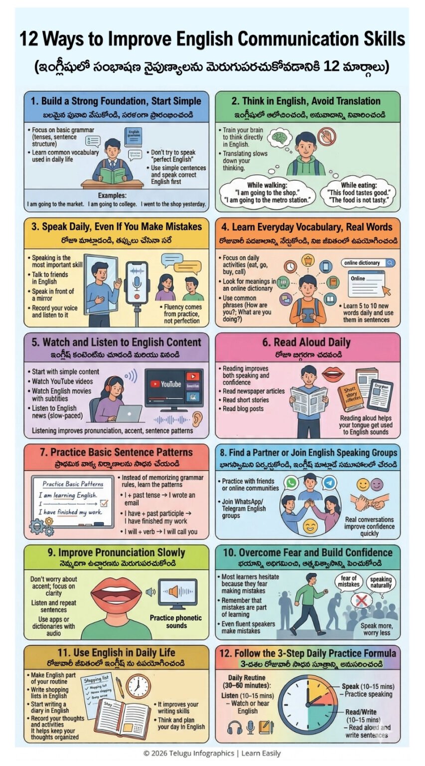 12 Ways to Improve English Communication Skills – Infographic - Telugu ...