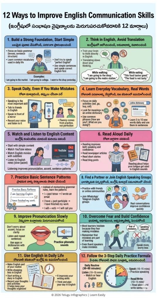 12 Ways to Improve English Communication Skills – Infographic - Telugu ...